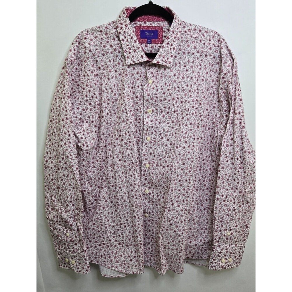 Tallia XXL 18 1/2 Dress Shirt Long Sleeve Pink Floral Work Career Mens Button Up